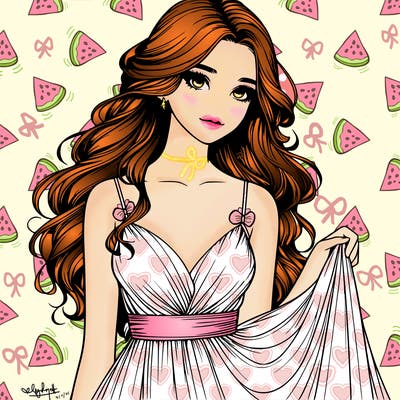 realistic girl in flowy silky prom dress