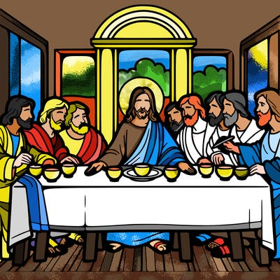 jesus shares the last supper with twelve apostles