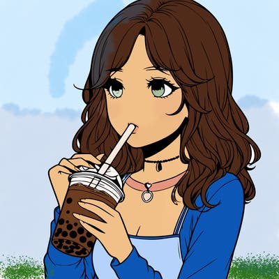 realistic girl drinking boba tea