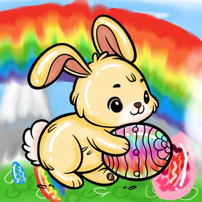 rabbit carrying an easter egg