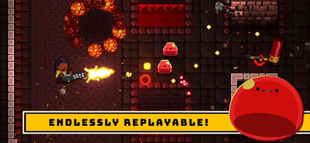 Enter the Gungeon - Enter the Gungeon gameplay showing a character shooting in a pixel art dungeon with slime enemies