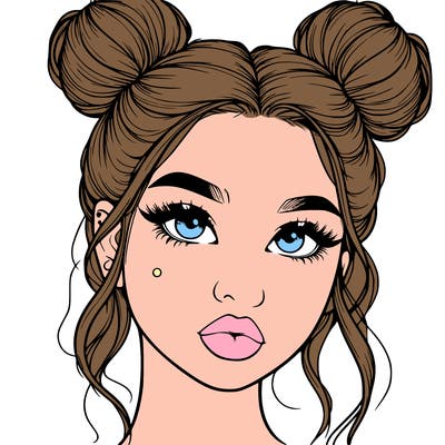realistic girl with two buns on her hair and lips