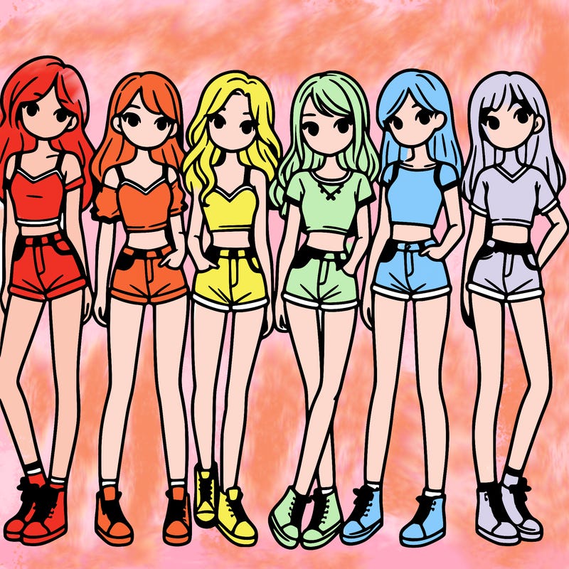 a group of girls wearing crop tops and shorts