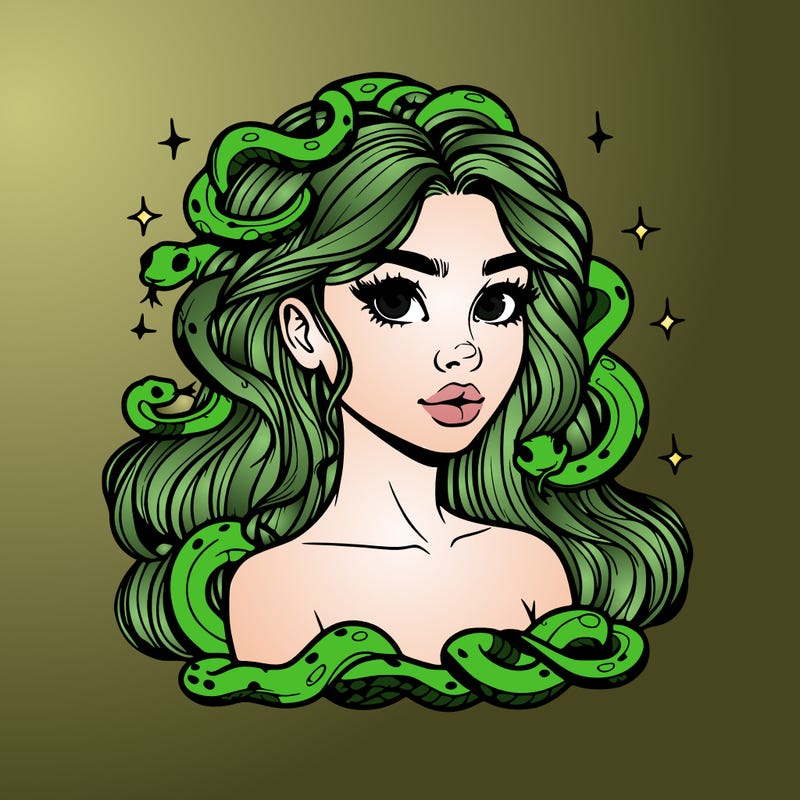 realistic girl with snakes as hair