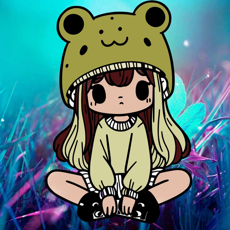 a girl wearing a frog hat and some frog socks