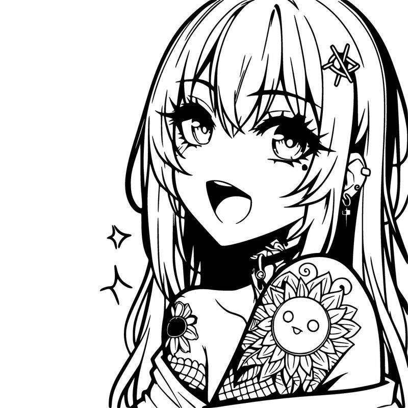 anime female with a tattoo and a mouth