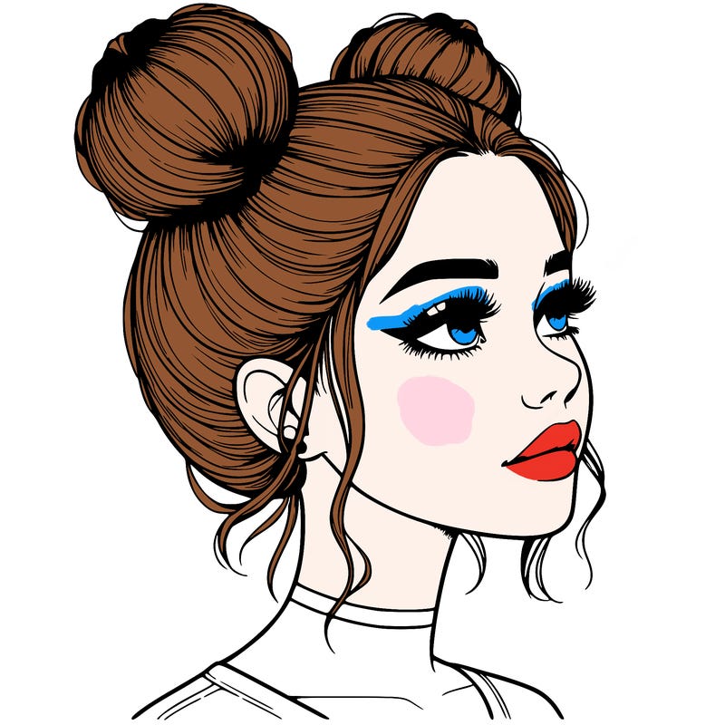 realistic girl with buns on the top of her head