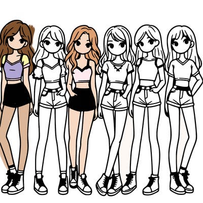 a group of girls wearing crop tops and shorts