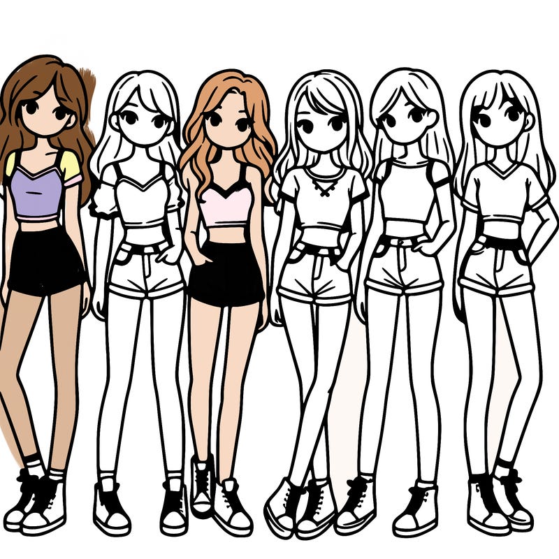 a group of girls wearing crop tops and shorts