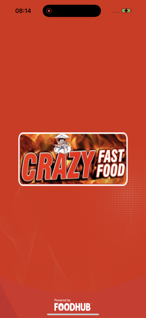 Crazy Fast Food app splash screen with logo on a red background