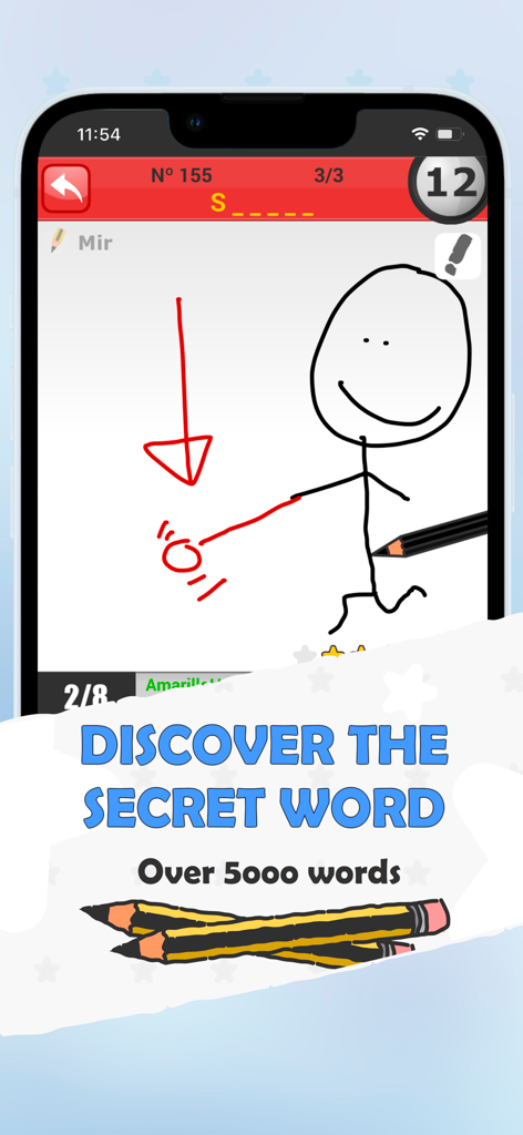 Pinturillo 2 - Draw & guess - Mobile game screen of Pinturillo 2 showing a drawing and a secret word prompt