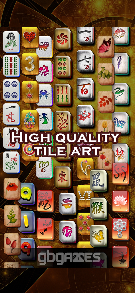 A collection of colorful and detailed mahjong tiles showcasing high quality tile art in the Mahjong Master game.
