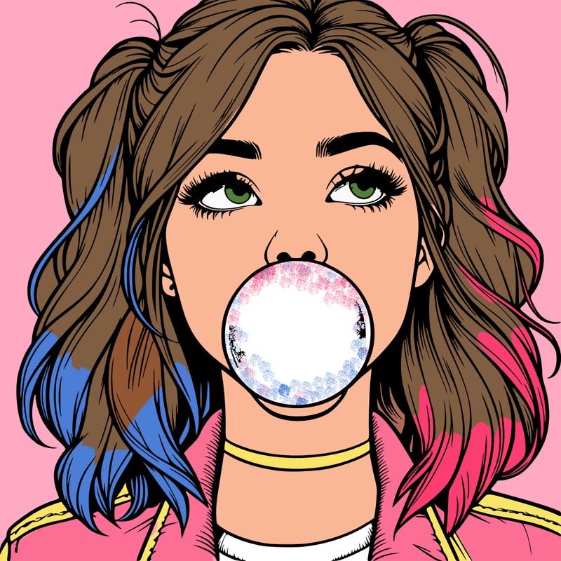 realististic girl blowing bubble -gum