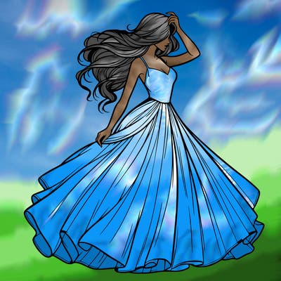 realistic woman with dress flowing in the wind