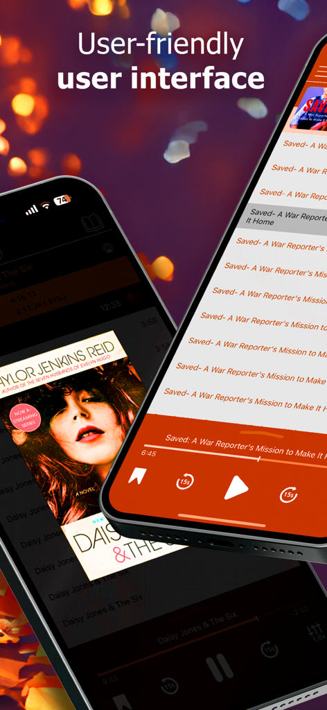 MP3 Audiobook Player - Interfaccia dell'app Lettore Audiolibri MP3 su iPhone che mostra i controlli di riproduzione e le copertine dei libri