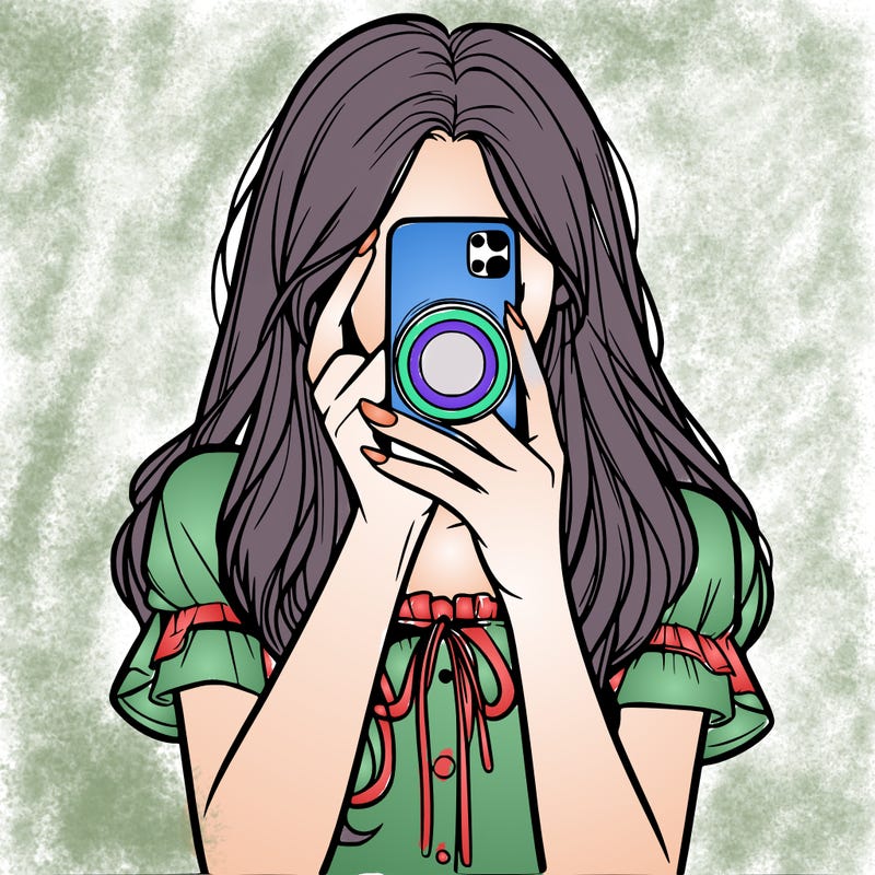 a realistic girl holding her phone taking pictures