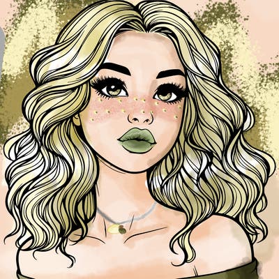 realistic girl with wavy hair and lips