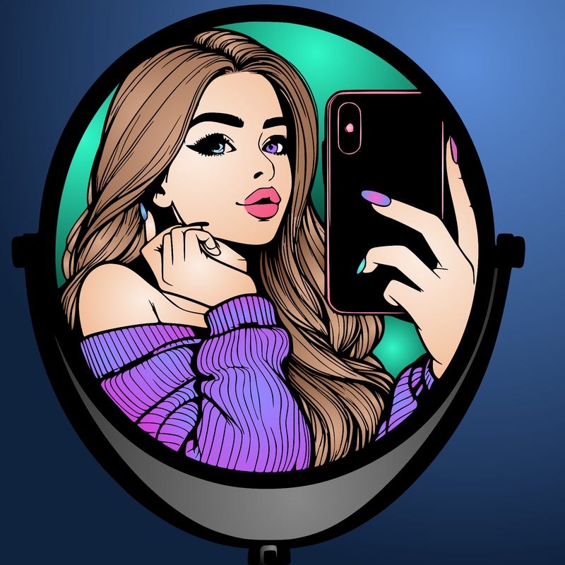realistic girl taking mirror selfie beautiful