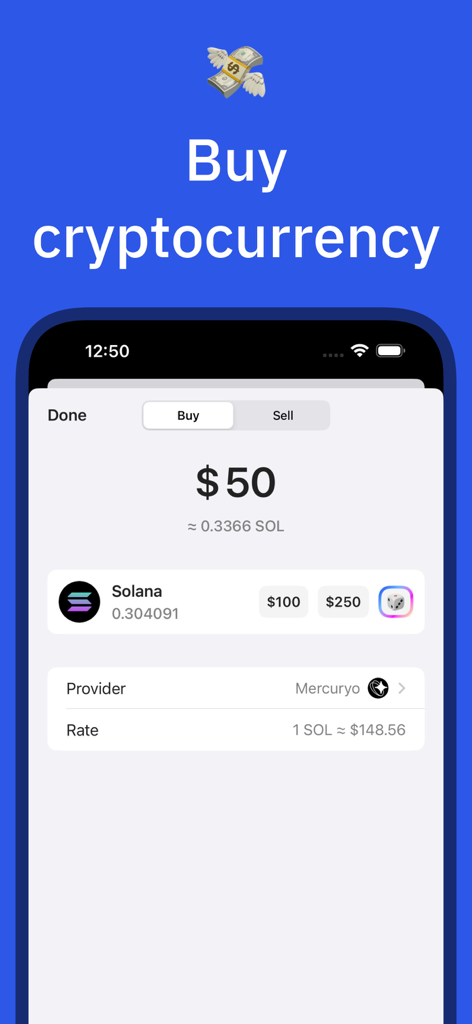 Gem - Crypto & USDT Wallet - Gem Wallet App-Oberfläche zum Kauf der Kryptowährung Solana