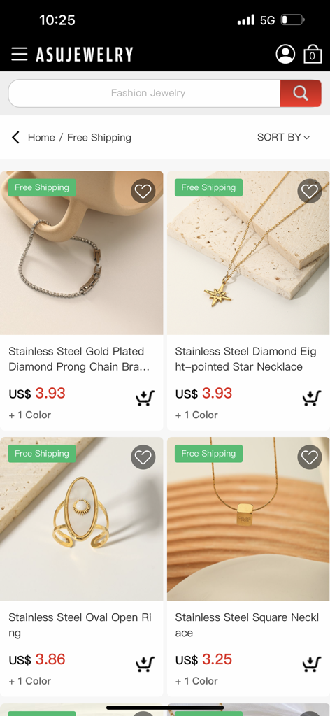 Asujewelry-wholesalejewelry - A display of affordable wholesale fashion jewelry including necklaces and rings on the AsuJewelry mobile app