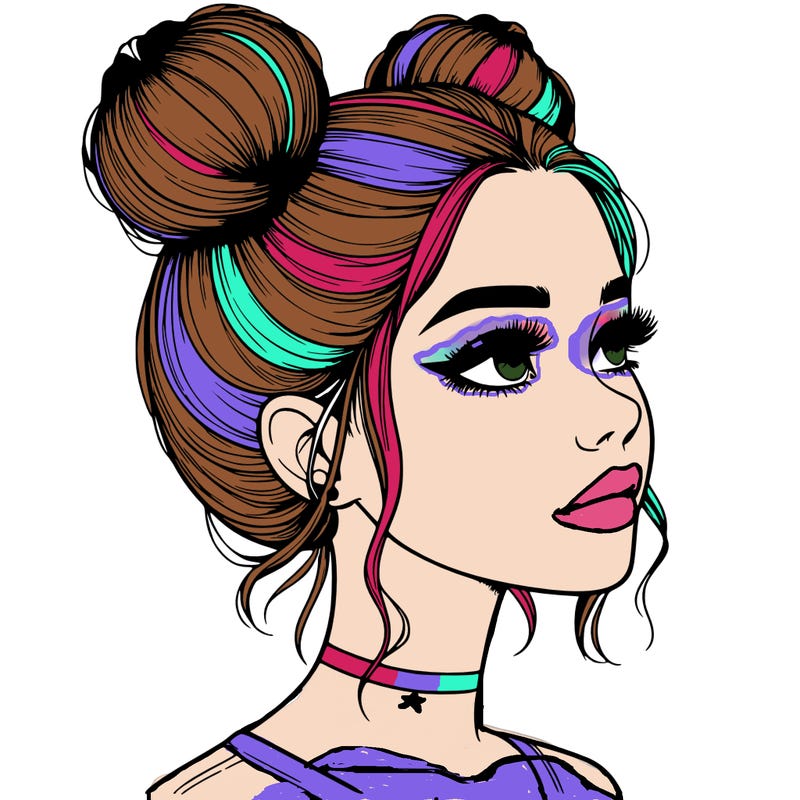realistic girl with buns on the top of her head