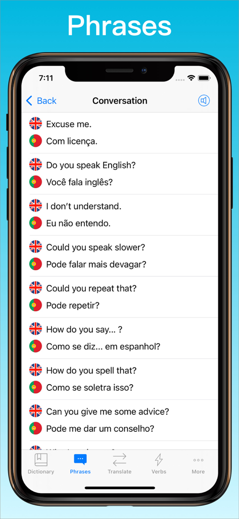 Portuguese Translator + - 会話用の一般的な英語とポルトガル語のフレーズリスト。