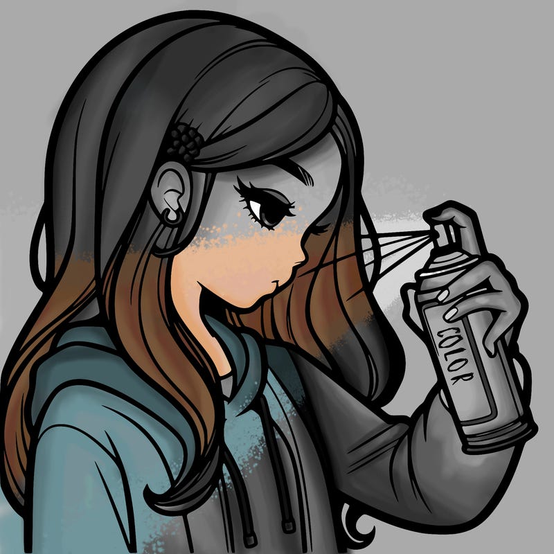 a realistic girl spray painting