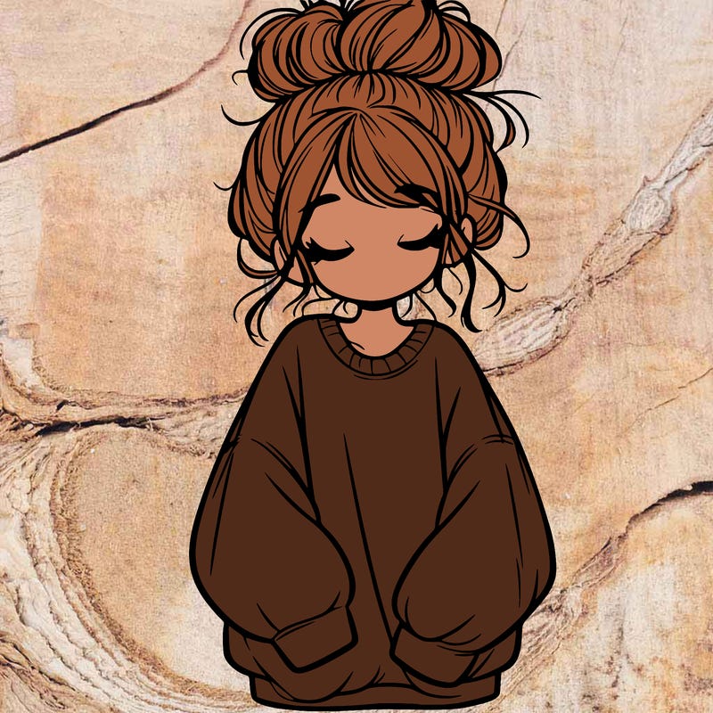 girl with baggy sweatshirt and messy bun