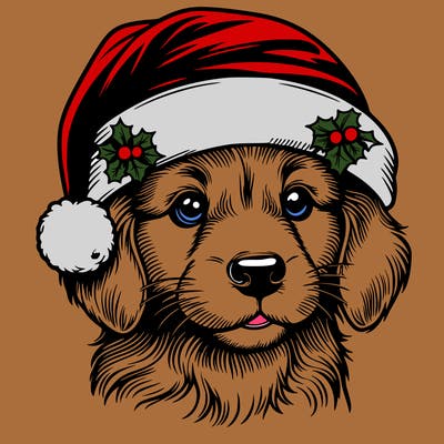 realistic dog wearing a santa hat