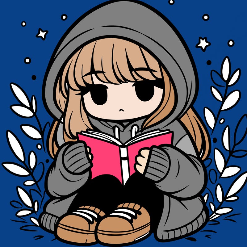 girl in oversized hoodie reading a book