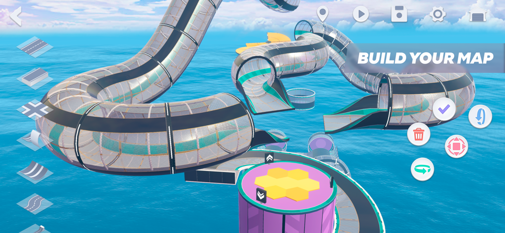 Fall Cars Online - Custom stunt track construction in the Fall Cars Online map builder mode.