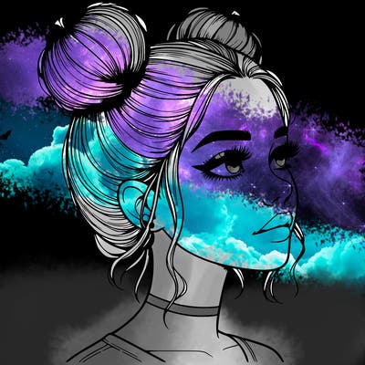 realistic girl with buns on the top of her head