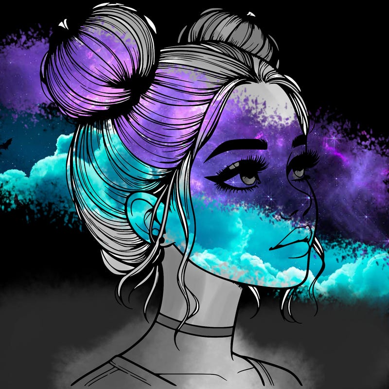 realistic girl with buns on the top of her head