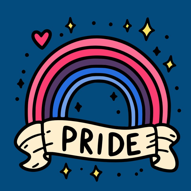 a rainbow that says pride under it