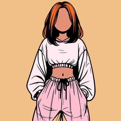realistic girl faceless with baggy pants and a crop top