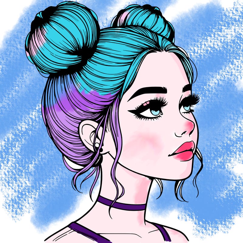 realistic girl with buns on the top of her head