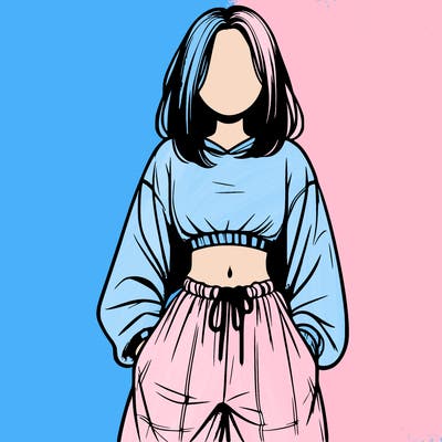 realistic girl faceless with baggy pants and a crop top