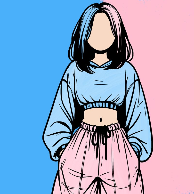 realistic girl faceless with baggy pants and a crop top