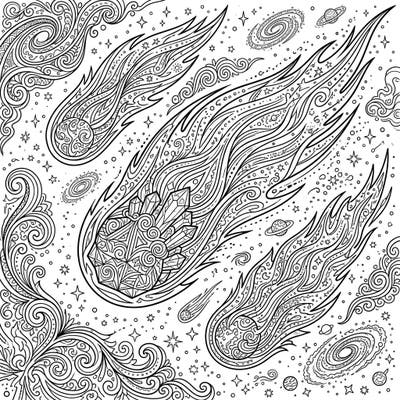 Dive into the depths of space with this stunning adult coloring page featuring intricate interstellar comets. Perfect for stress relief and creative expression, these celestial designs offer hours of mindful coloring.