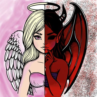 realistic angel half demon