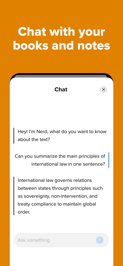 Interfaccia dell'app Nerdmask che mostra una funzione di chat AI che riassume gli appunti di studio per gli studenti