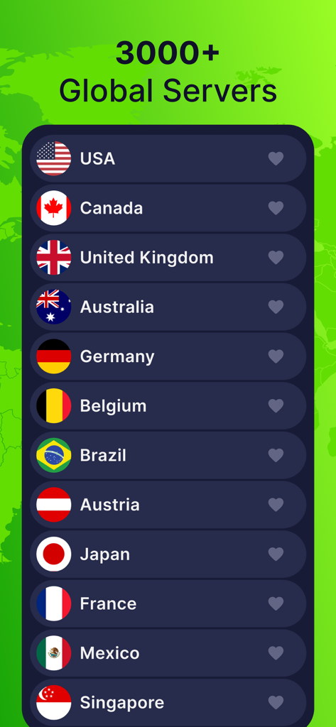 Private & Secure VPN: TorGuard - Capture d'écran de l'application TorGuard VPN affichant plus de 3 000 emplacements de serveurs dans le monde, y compris aux États-Unis et au Canada.