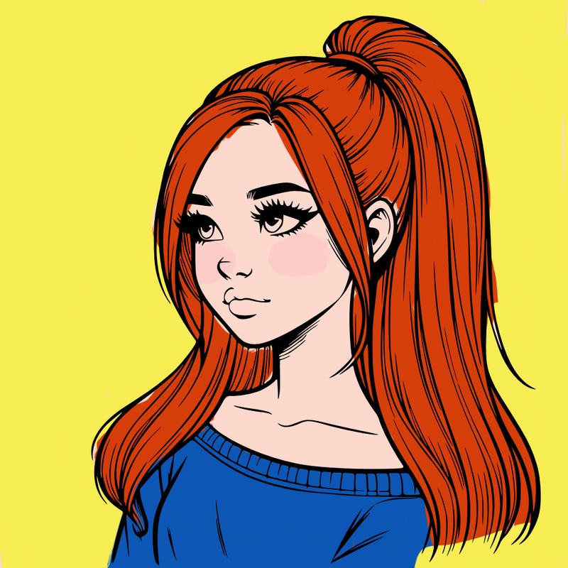 realistic girl with a high ponytail