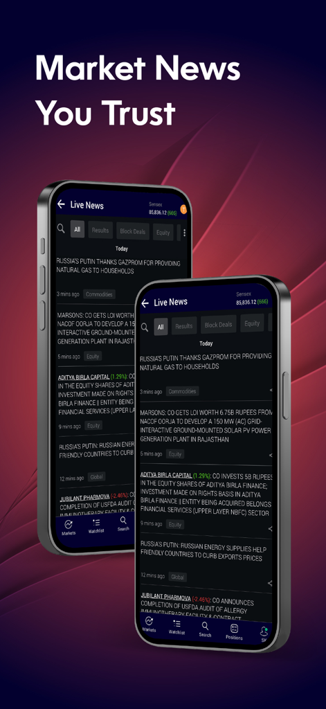 Nuvama: Live Share Trading App - Nuvama app interface displaying live stock market news updates