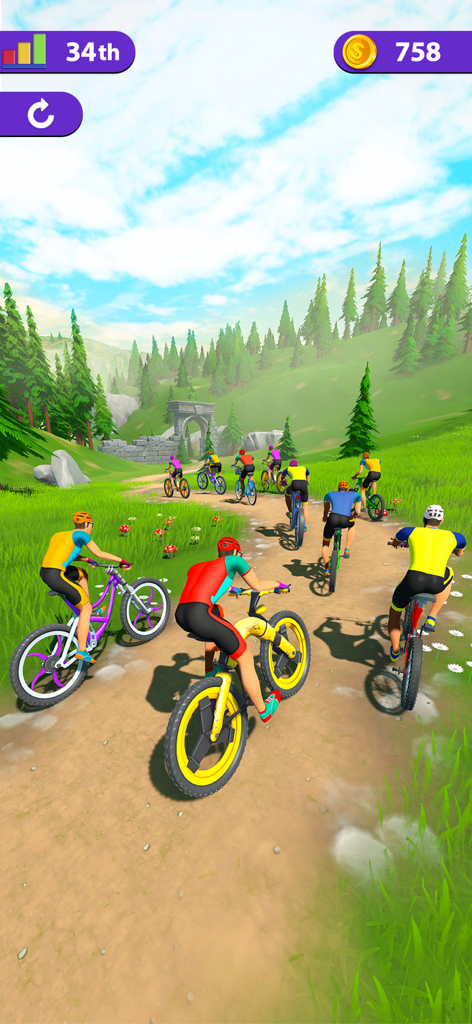 BMX Bike Rider - Bicycle Games - BMX Bike Rider 게임에서 산악 트레일을 질주하는 자전거 경주 그룹