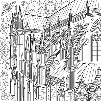 Immerse yourself in the architectural marvel of Gothic cathedrals with this stunning coloring page featuring intricate flying buttresses. Perfect for artists and history enthusiasts eager to bring majestic structures to life with color.