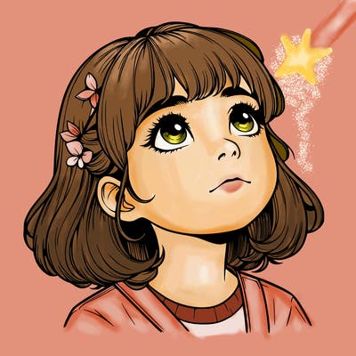 realistic girl looking up