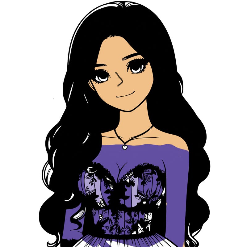 realistic girl with long hair and pretty prom dress