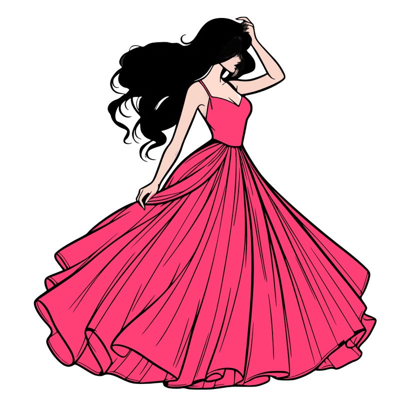 realistic woman with dress flowing in the wind