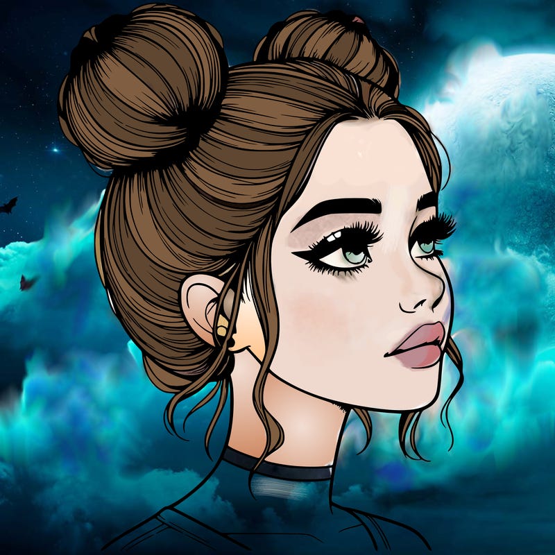 realistic girl with buns on the top of her head